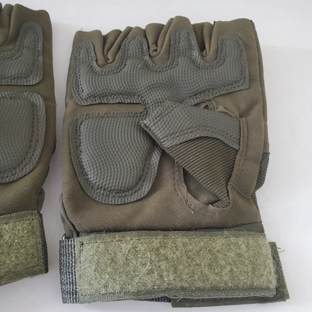 Tactical Fingerless Gloves Olive Green Hard Knuckle Military Style Half Finger - Picture 7 of 11
